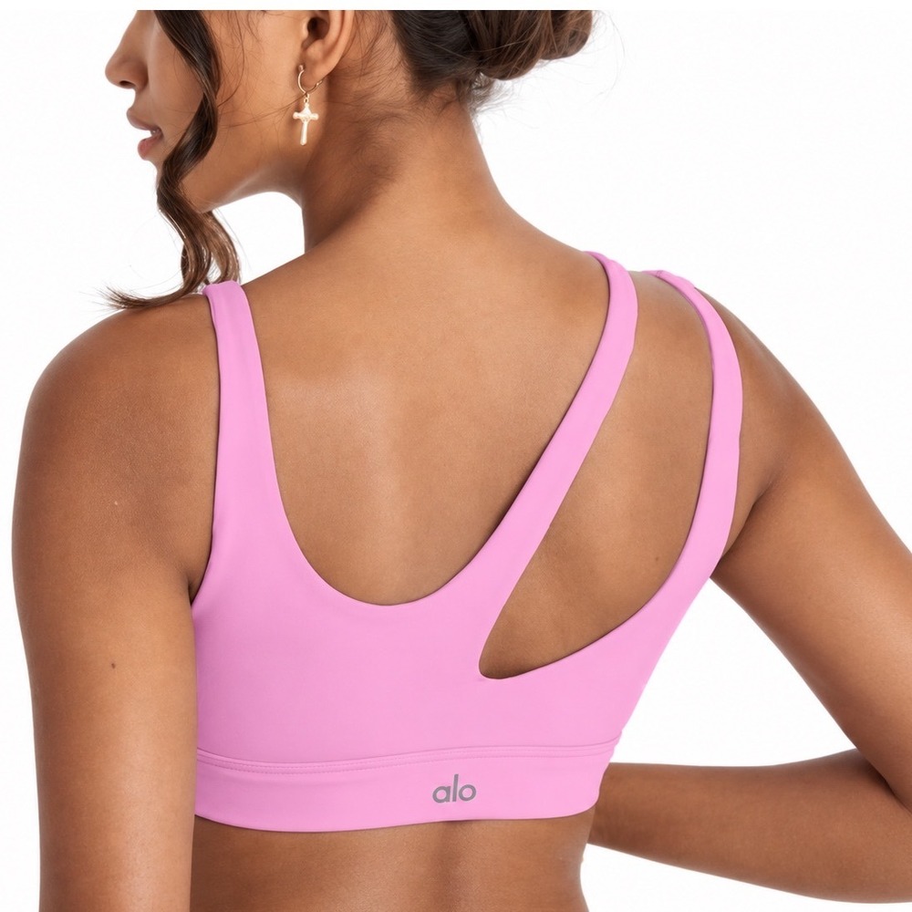 Alo Yoga Peak Bra Pink Asymmetrical Cutout Sports Bra Size M W7177R